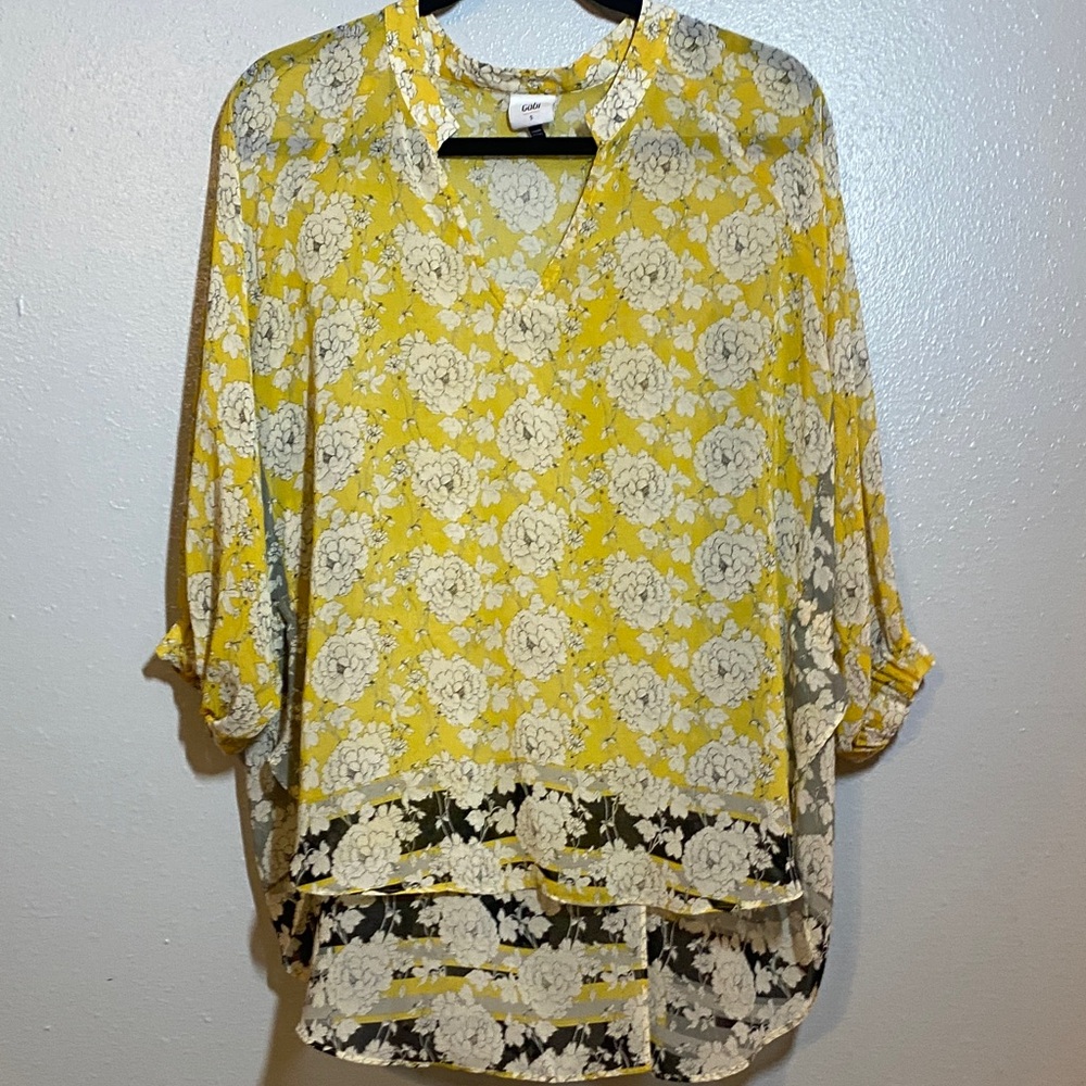 CAbi Yellow Floral V-Neck Tunic